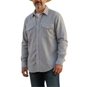 Crazy Cowboy Striped Pearl Snap Long Sleeve Western Shirt Size L